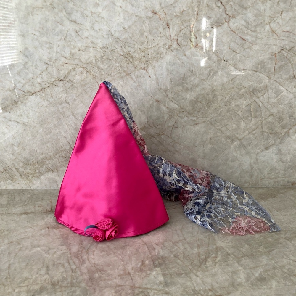 Satin Princess Cone Hat with Veil Renaissance Costume